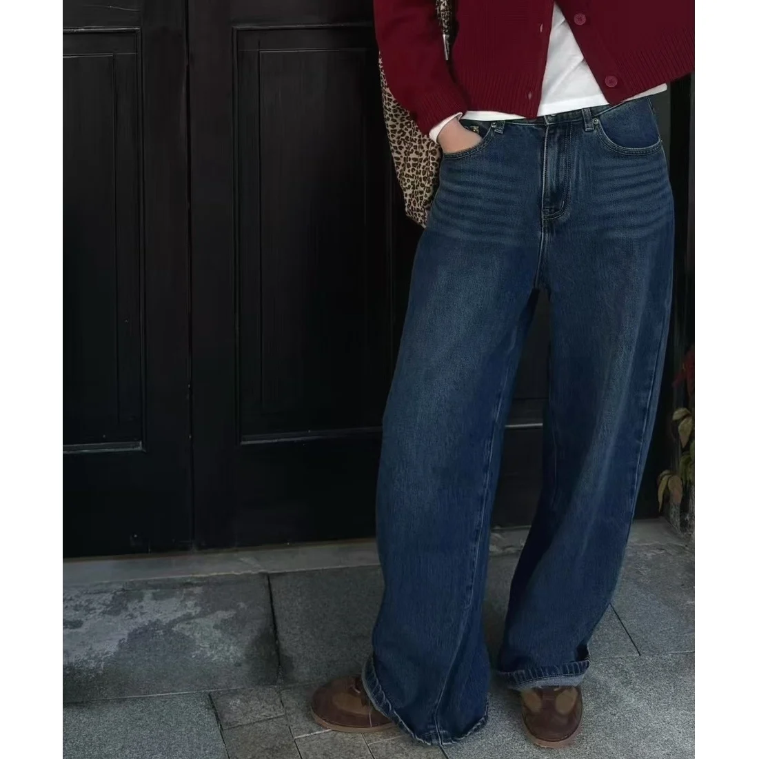 High Waist Wide Leg Denim Jeans CLC Jie Jie plus Ace Danning Vintage Blue Conceal Meat High Waist Wide Leg Jeans