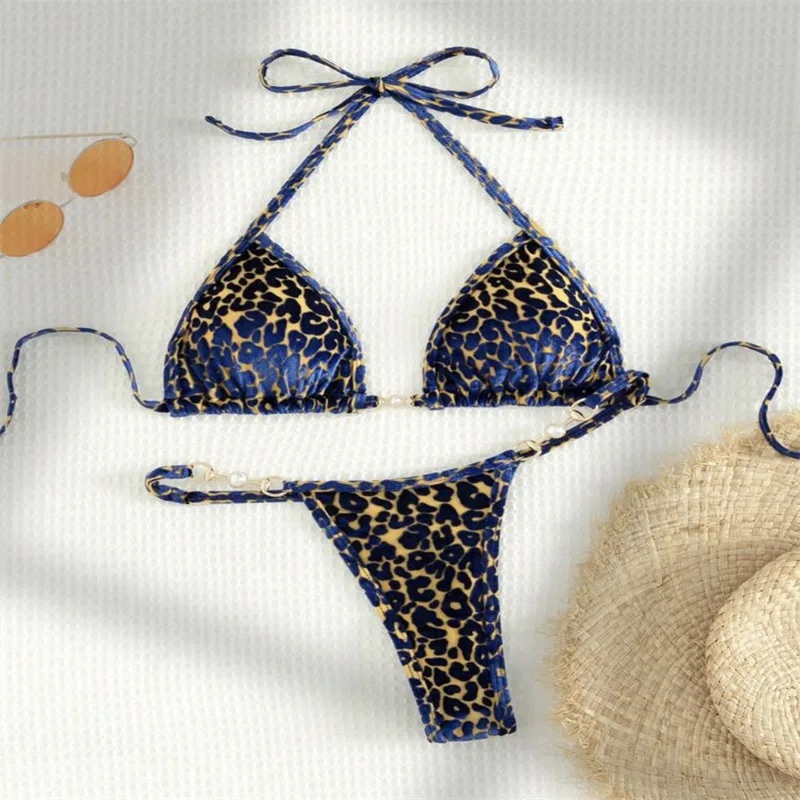 2 Piece Leopard Print Women's Bikini Swimsuit Top+Underwear Summer Party Beach Holiday Hot Girl Streetwear Robes Lace Up