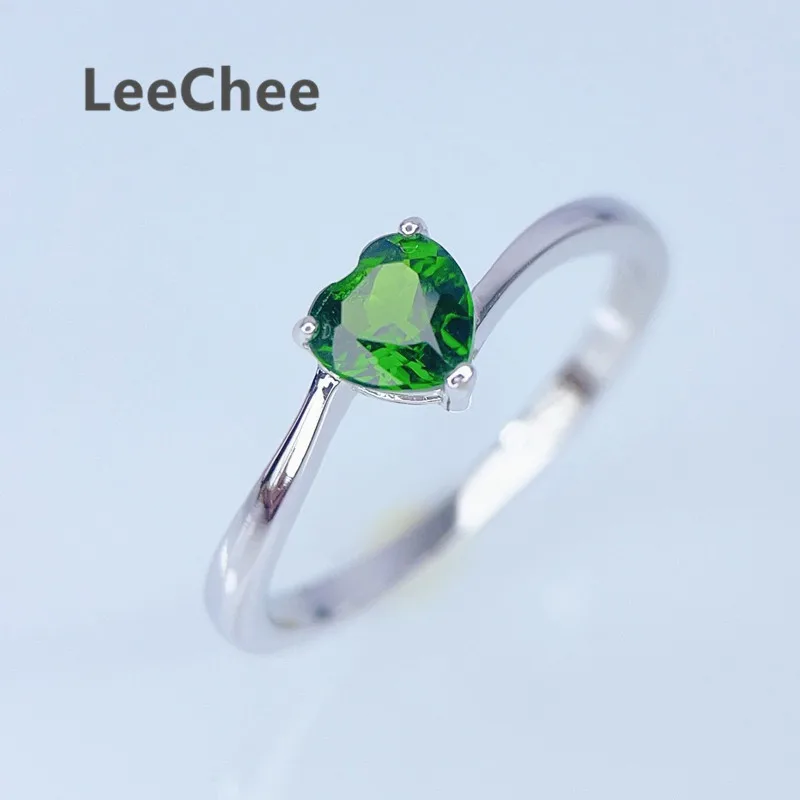 Chrome Diopside Ring 5MM Heart Shape Natural Green Gemstone Fine Jewelry for Women Anniversary Gift Real 925 Sterling Silver