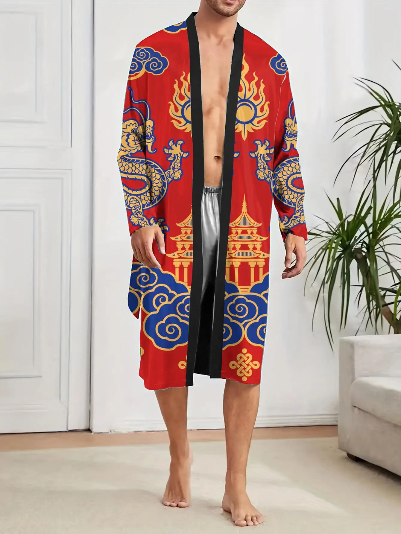 1pcs Men's Robes 2026 Spring/Summer Bathrobe sleepwear dressing gown 3D Printed Graphic Breathable Bathrobe men Funny pajamas