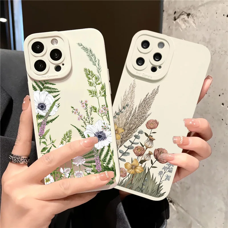 Flower Phone Case for iphone 14 11 12 13 Pro Max Meticulous Plant for iphone X XS XR 7 8 Plus SE2 Back Silicon Cover Funda