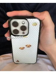 Korean Instagram niche cute cartoon polka dot bear cookie black edge glass shell for 15pro/14promax/13/12/11 phone case protecti