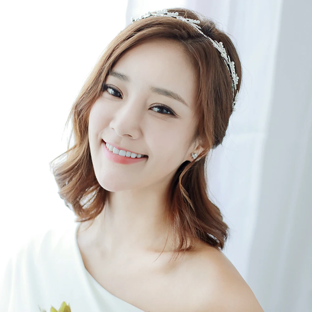 

Жемчужная свадебная повязка на голову, серебряная повязка для волос со стразами, уникальный аксессуар для волос для свадьбы, помолвки, выпускного вечера, особых случаев
