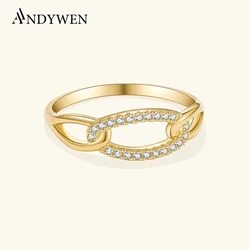 ANDYWEN New 925 Sterling Silver Irregular Hollow Out CZ Zircon Ring 2024 Dainty Women Luxury Fine Wedding Party Jewelry