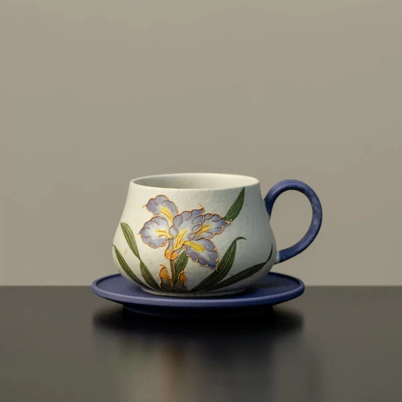 Good-looking Underglaze Color Craft Hand-painted Daisy/Purple Iris Mug Home Ceramic Office Drinking Cup Coffee Cup Dish Set