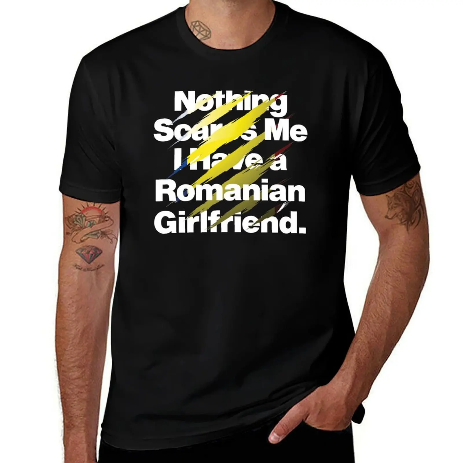 

Nothing Scares Me I Have a Romanian Girlfriend Romania T-Shirt baggy shirts animal prinfor boys mens t shirts casual stylish