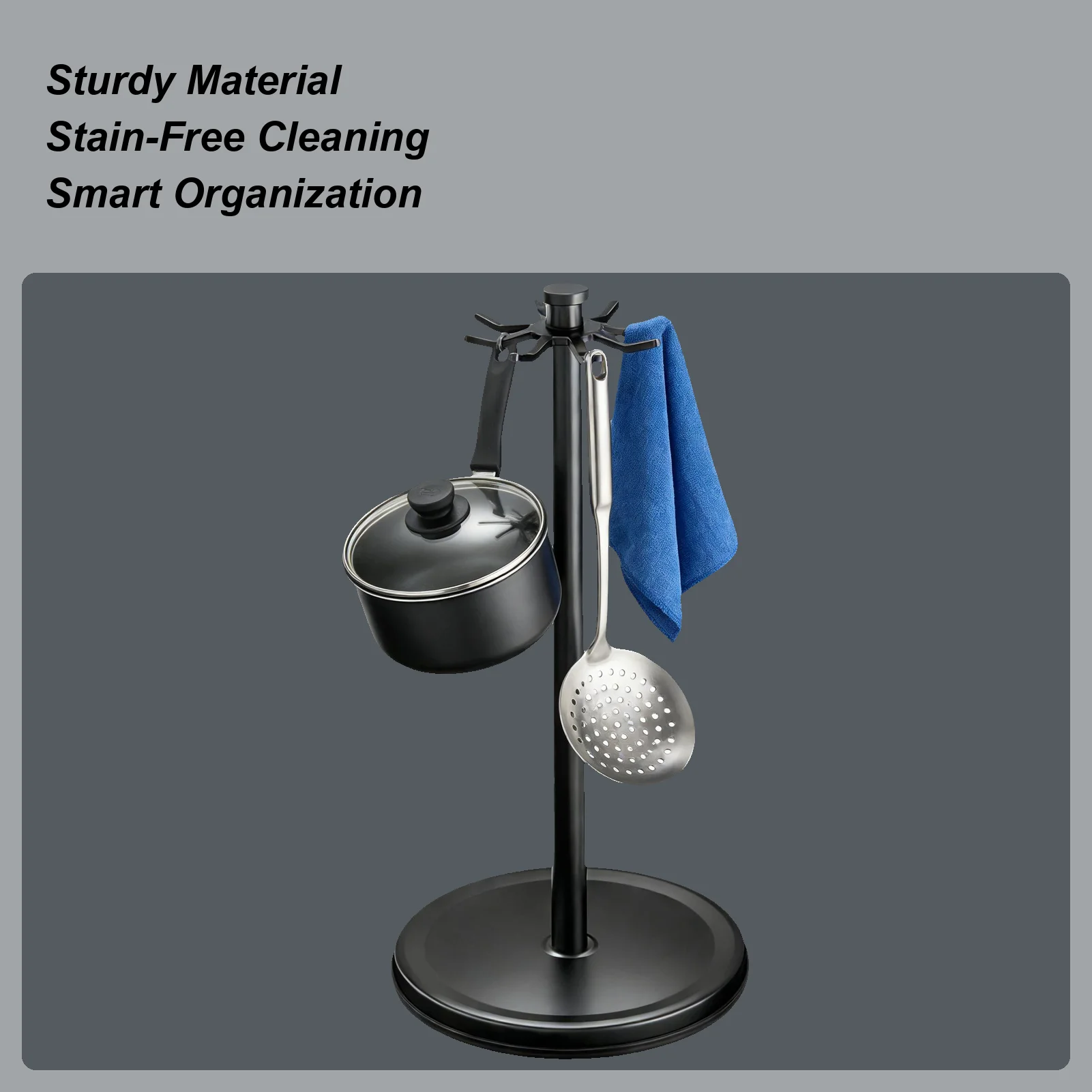 

Держатель посуды для кухонной стойки с 8 крючками, подставка для лопаток, вращающаяся на 360 градусов стойка, держатель кухонной лопатки для