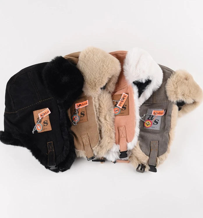 Gorro de bombardero para hombre y mujer, gorro de piel Ushanka ruso grueso y cálido, gorro de invierno a la moda para hombre y mujer, gorro ruso de esquí con orejeras en negro y gris