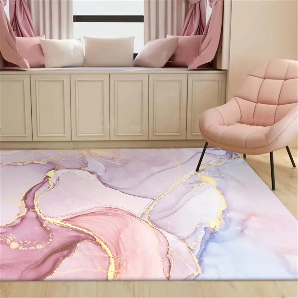 Marble Pink Gold Oil Painting Abstract Carpet Girls Room Romantic Purple 3D Rugs Bedroom Beside Carpet Balcony Rug Hall Mat