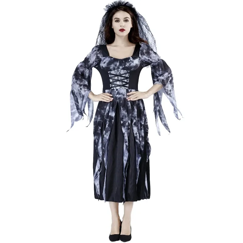 

Dark Evil Crow Dress Women Cosplay Ghost Bride Costume Witch Vampire Irregular Costume Carnival Horror Party Uniform