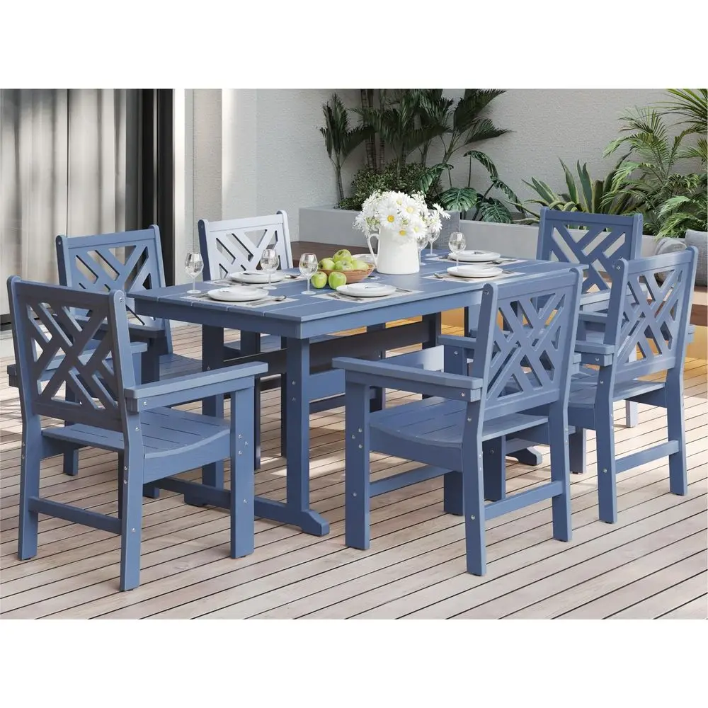 

Outdoor Dining Set, HDPE AllWeather Patio Table and Chairs Set for 6, Outdoor Patio Furniture Sets with Umbrella Hole for Outsi