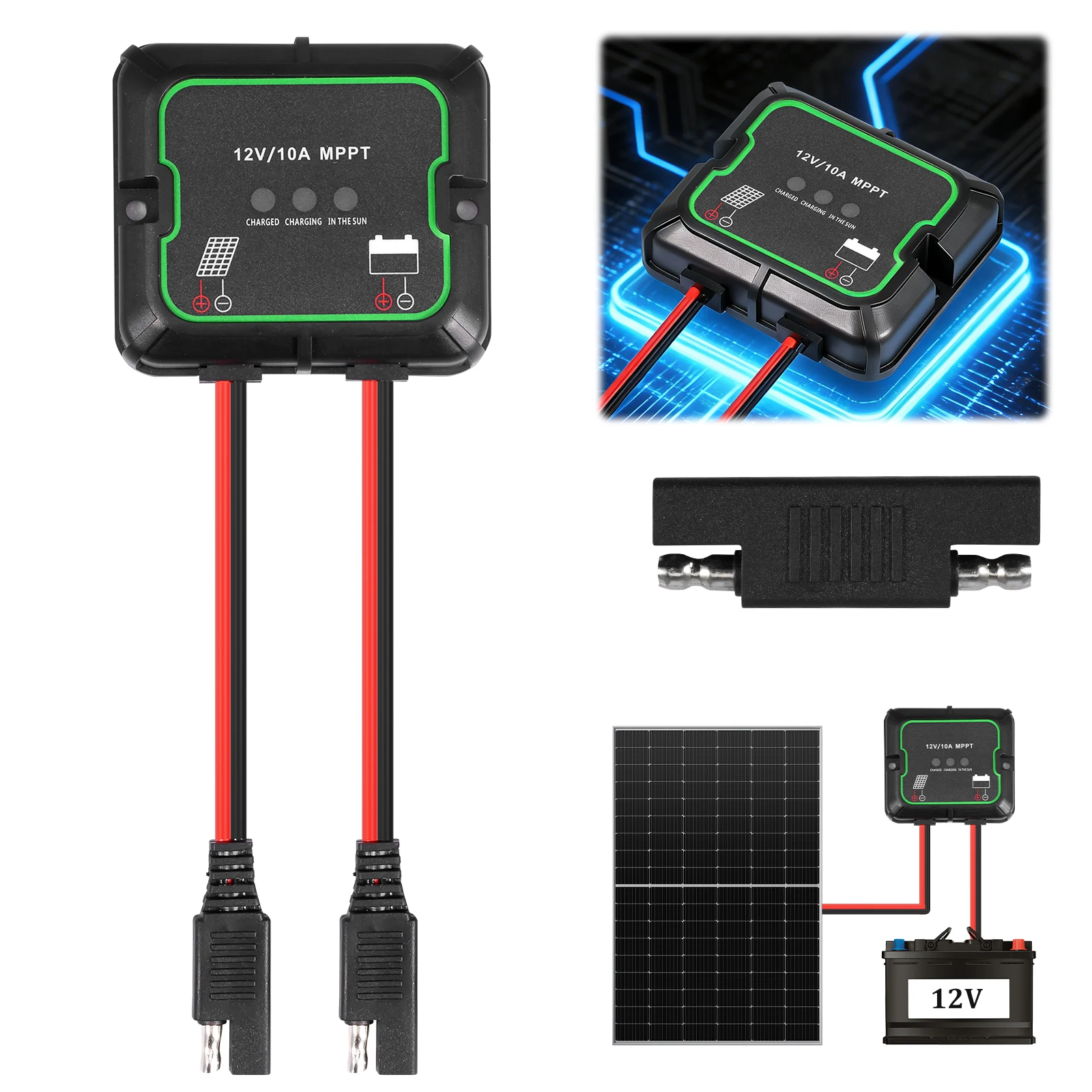 MPPT Solar Charge Controller 12v Waterproof Intelligent Portable Controller for AGM Gel Flooded and Lithium Battery
