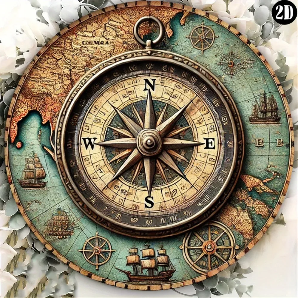 لافتة بوصلة بحرية عتيقة ثنائية الأبعاد - ديكور داخلي/خارجي فريد وفكرة هدية مثالية #6