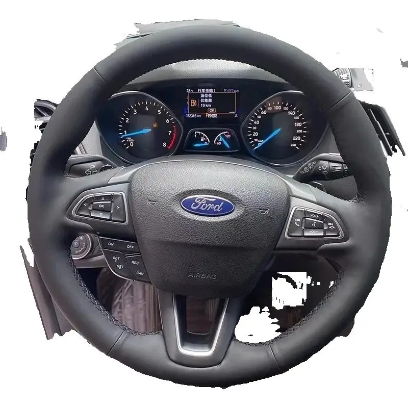 

For Ford Focus 3 Kuga 2016-2019 Escape C-MAX Ecosport 2018-2019 Hand-stitched non-slip genuine Leather car Steering Wheel Cover