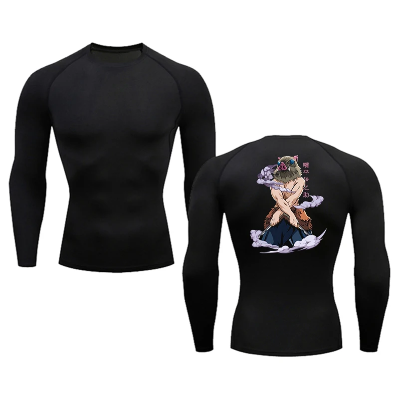 2024 Quick Dry Breathable Elastic Long sleeve New Anime Hashibira Inosuke Print Compression Men's Fitness Sports Running T-shirt