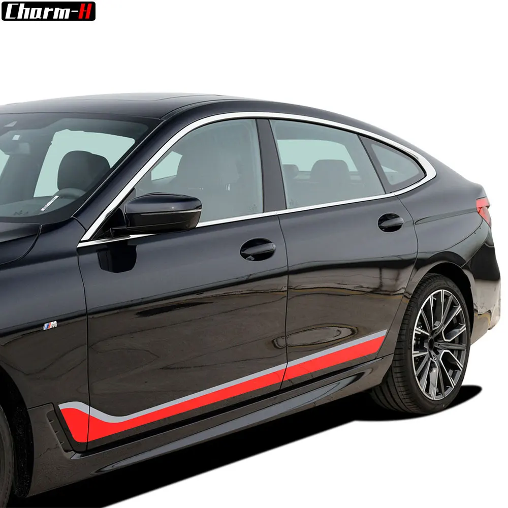 2PCS Car Door Side Skirt Racing Stripes Rocker Panel Decal Stickers for BMW 6 Series GT G32 2017-2023