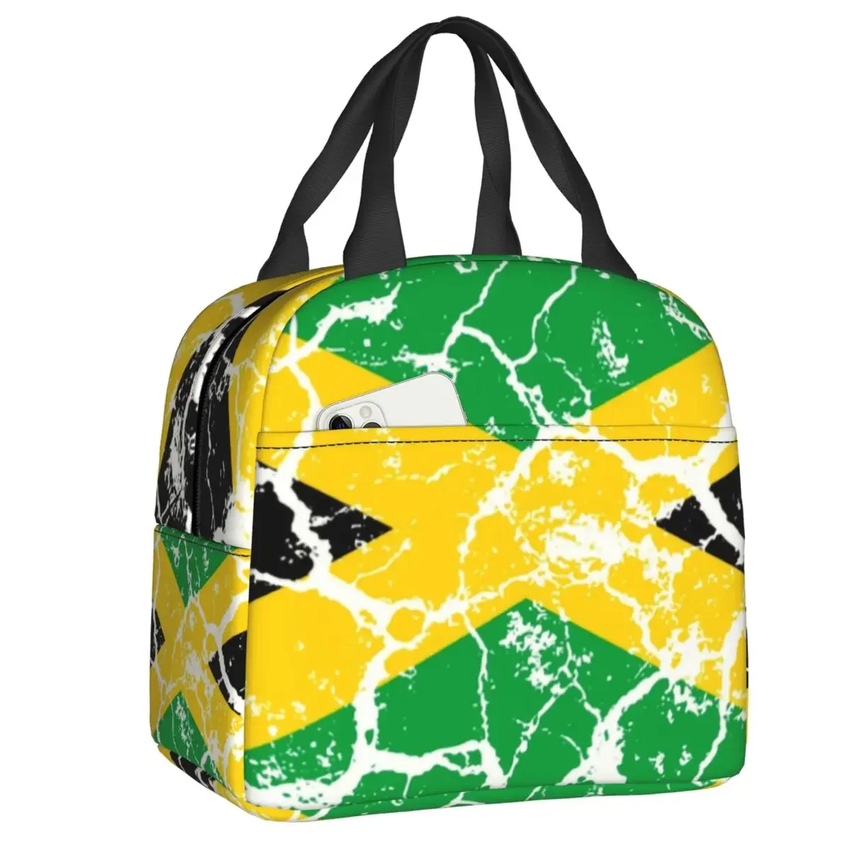 Custom Jamaican Flag Distress Insulated Lunch Bag for School Office Jamaica Proud Waterproof Thermal Cooler Bento Box Women Kids