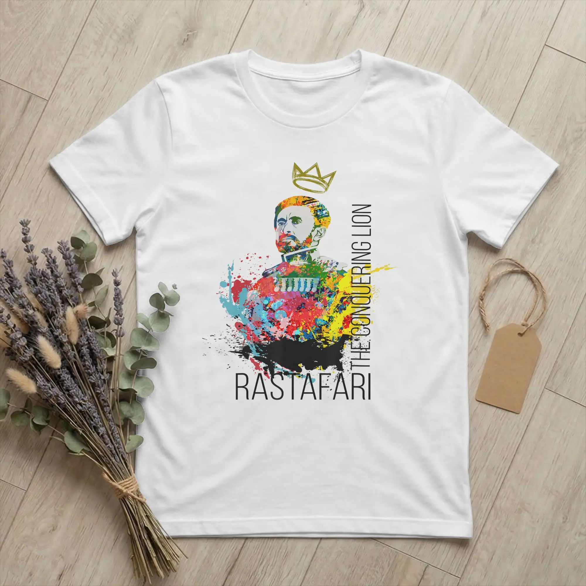 Men's Haile Selassie Portrait Graffiti Art T Shirt Rastafari Cotton merch Vintage Short Sleeve Round Neck Tees Plus Size T-Shirt