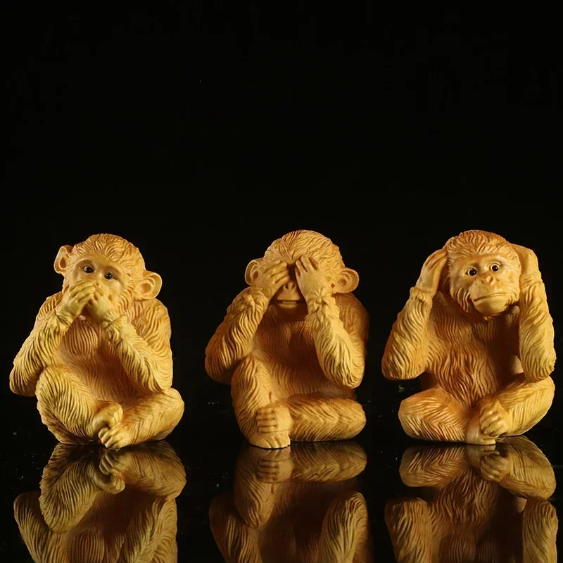 

Solid wood carving Don't listen, don't watch, don't talk about Sanxi Monkey animal ornaments hand carved cute home decorations