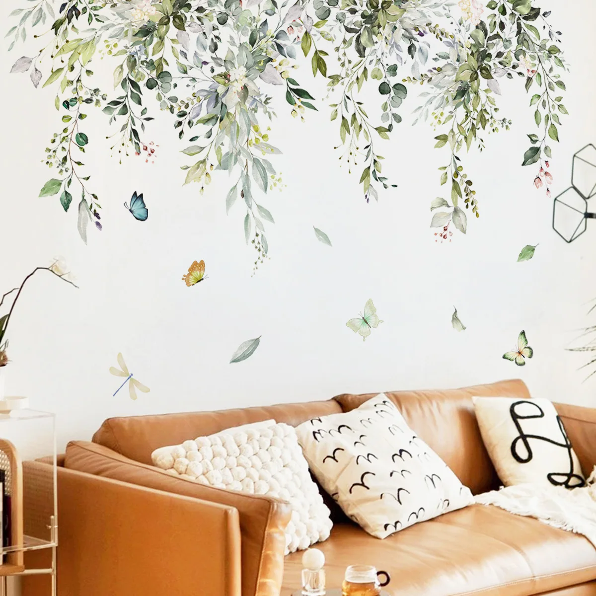 30*90cm Green Vine Butterfly Wall Stickers Background Wall Living Room Home Decoration Mural Wall Stickers Pvc Wallpaper Ms8465