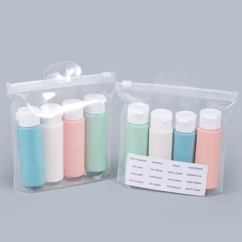 Conjunto De Garrafa De Viagem Recarregável, Portátil, Silicone, Espremido, Vazio, Macio, Sub-Bottling Tool, Recipiente Líquido, Spray, Loção Garrafa, 4Pcs