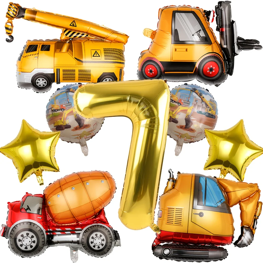 1 Set Technik-Thema Bagger Gabelstapler Kran Ballons Goldene Zahlenballons 1-9 für Babyparty Jungen Geburtstagsfeier Dekorationen – Detail 6