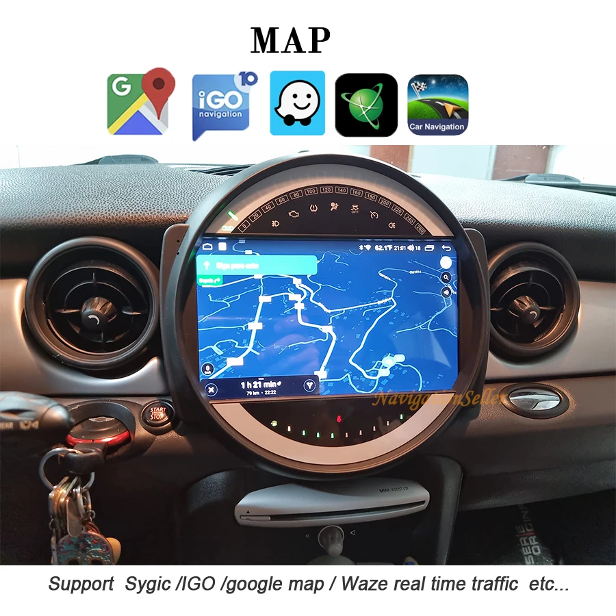 VIGOHI Radio navigasi GPS Android 13.0, Radio navigasi Stereo Autoradio Gps untuk BMW Mini Cooper R56 R55 R57 R58 R59 R60 R61 2007-2013 CarPlay GPS