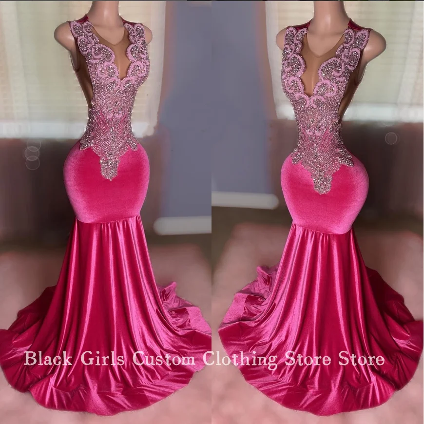 

Sparkling Diamante Mermaid Prom Dress For Women Luxury Rose Pink Rhinestone Beaded Formal Occasion Prom Dresses Custom