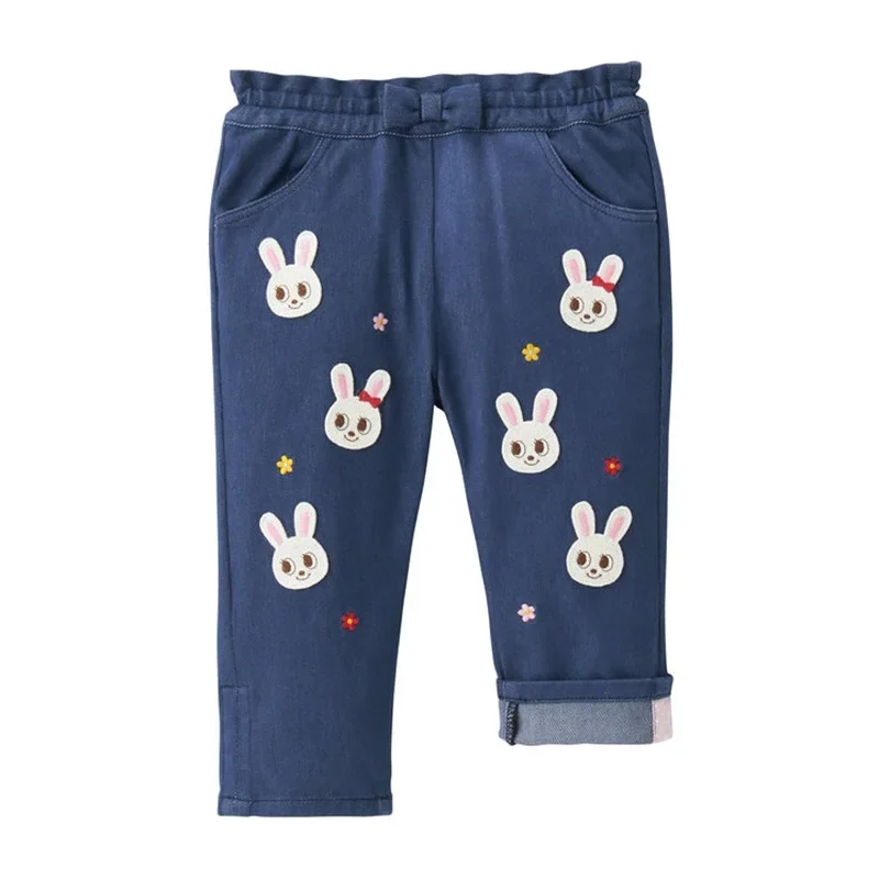 Autumn New Children Trousers Cartoon Bear Rabbit Embroidered Casual Pant Jeans Boys Pants Baby Girl Clothes Pantalones