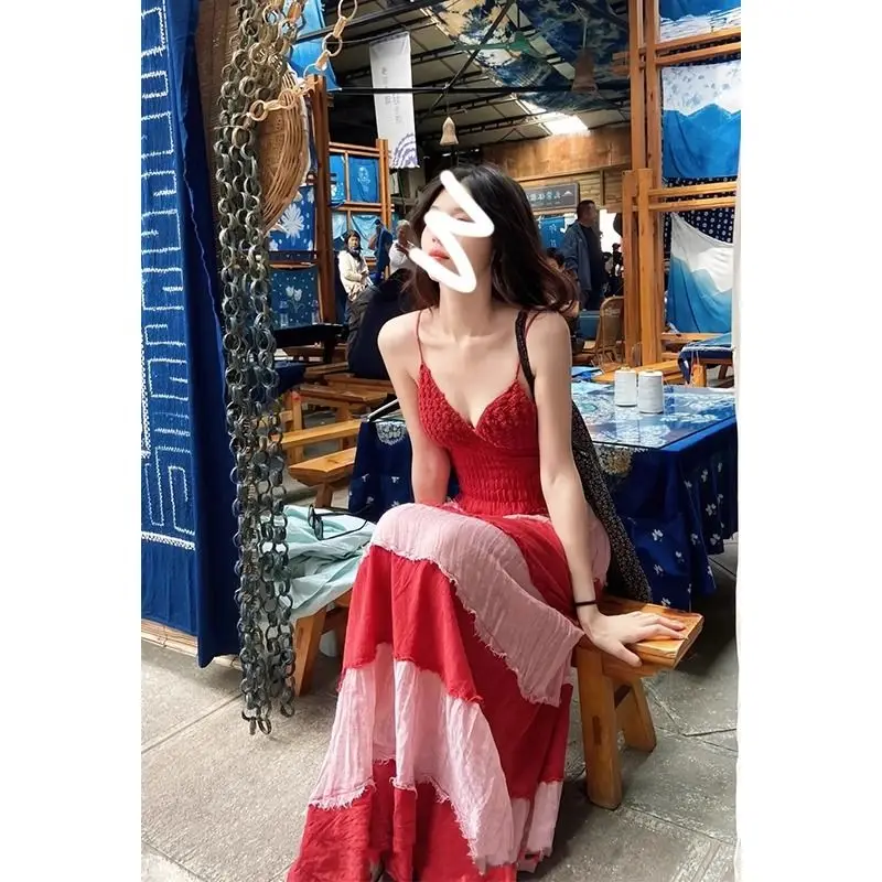 컬러 블록 대비 스트라이프 미디 긴 민소매 할로우 백리스 스트랩, 섹시하고 우아한 원피스 여성용 맥시 드레스, Y2K 보호 드레스