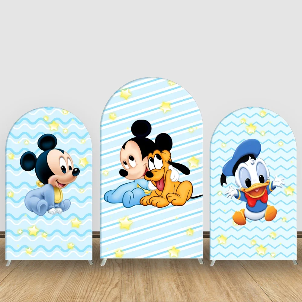 

Baby Mickey Mouse Arch Backdrop Cover Disney Theme Baby Boy Shower Kids Birthday Photography Background Custom Party Decoration