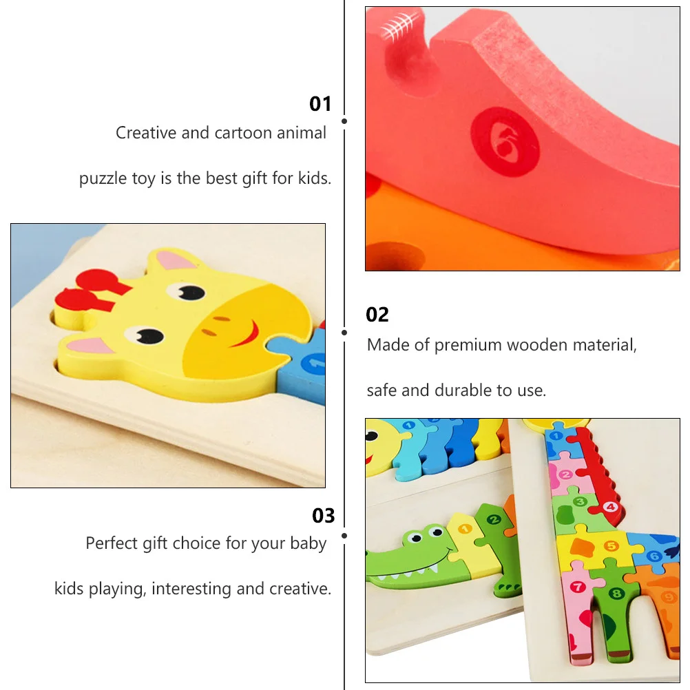 

1Pcs Wooden Dinosaur Animal Puzzle Cartoon Giraffe Educational Jigsaw Board Early Learning Kids Fine Motor Skills