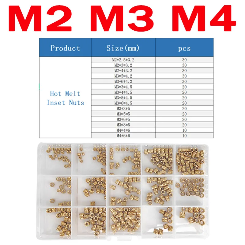 M2 M3 M4 330pcs Assortment Kit Set Brass Knurled Insert Nuts Threaded Insert Screws  Industry Machinery Nut Injection Tools