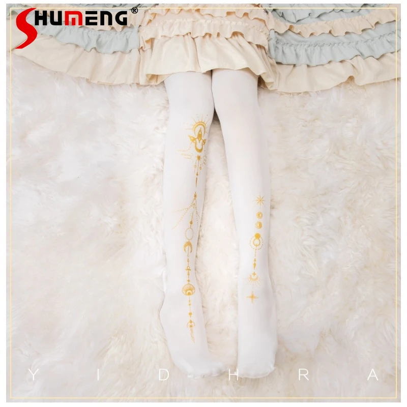 

Japanese Gothic Dark Style Witch Original Lolita Pantyhose Ladies Black Gold Color Slimming Hosiery Y2k Kawaii Socks All Seasons