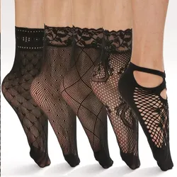 5 Pairs Vintage Lace Women's Socks Summer Mesh Elastic Transparent Ankle Socks Lolita Women's Versatile Fishing Net Black Socks