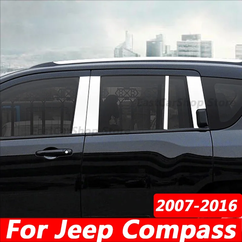 

For Jeep Compass 2007-2016 Car Chrome Stainless Steel Middle Central Column PC Window Trim B C Pillar Sticker Accessories