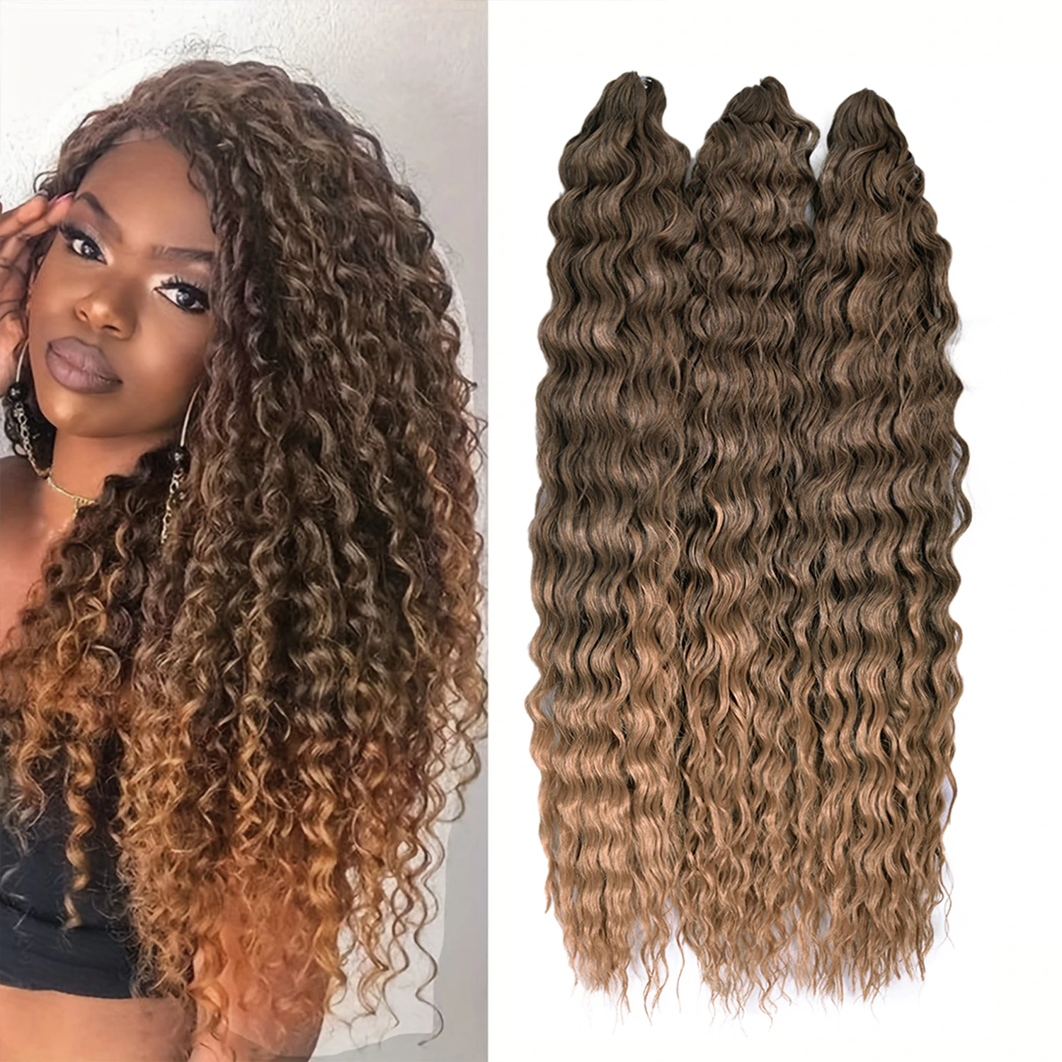 Extensiones de Cabello sintético para mujer, trenzas de ganchillo de onda profunda, rizado Ariel, largo y suave, 22 pulgadas