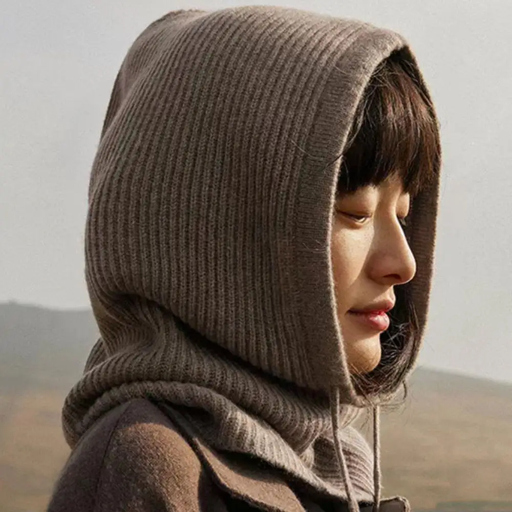 Tricoté doux femmes cagoule chapeau mode faux col à capuche chapeau cou col plus chaud bonnets casquette oreille Protection Bonnet casquettes à capuche