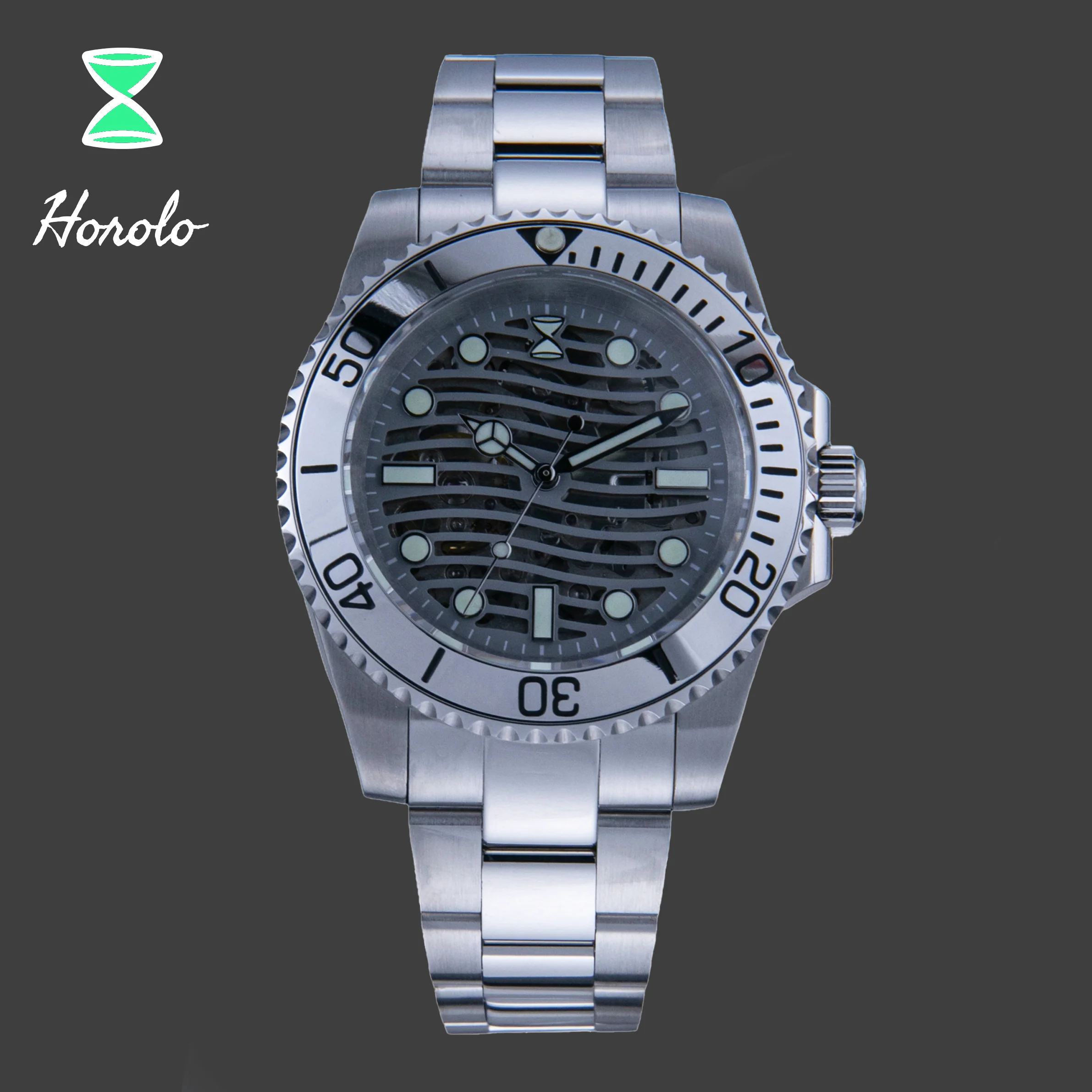 

Horolo Men's Skeleton Automatic Watch NH70 Japan Movement Stainless Steel Case Super-Luminous 20ATM Water Resistant HRLS6007F1