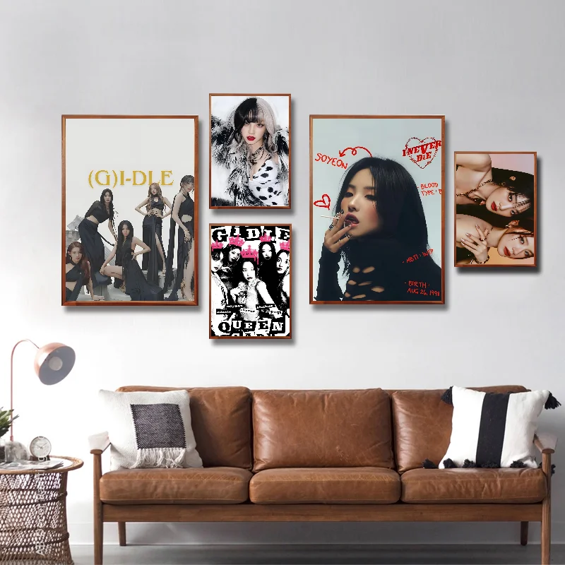 Kpop G-gidle Poster Self-adhesive Art Waterproof Paper Sticker Coffee House Bar Room Wall Decor