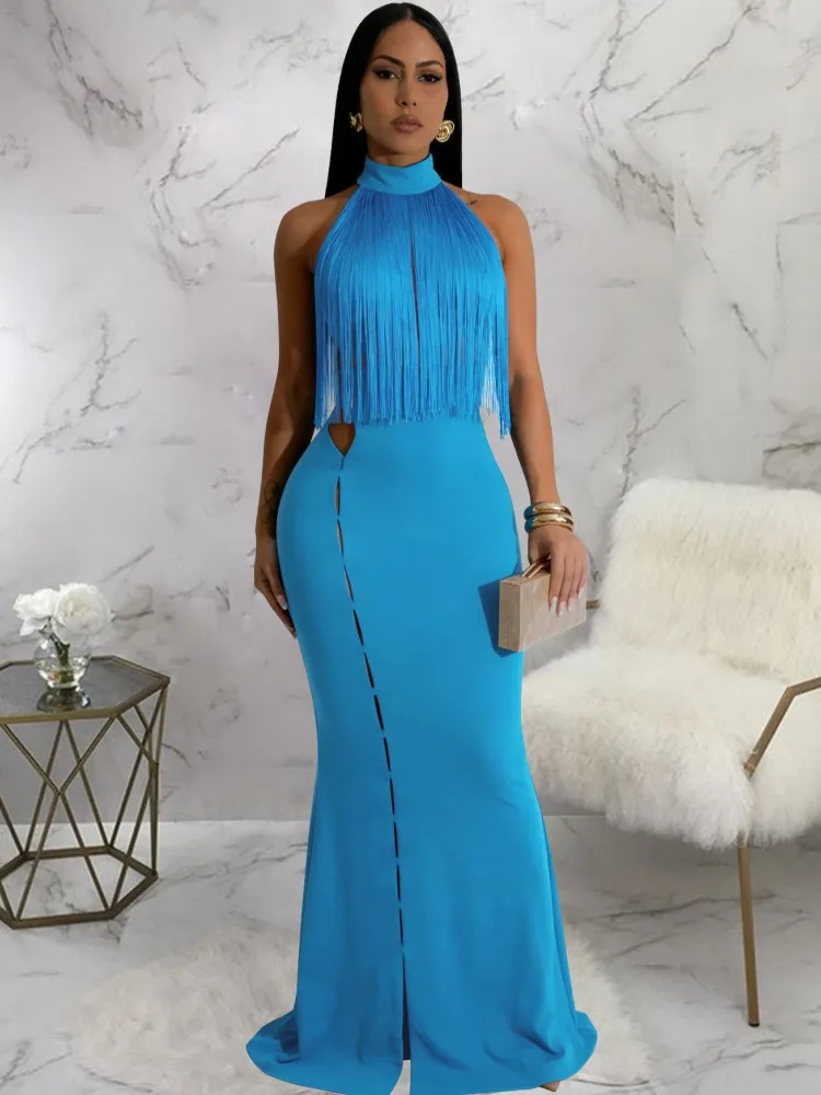 

African Dresses For Women Elegant Solid Tassel Maxi Dress Fashion Sleeveless Evening Ladies Street Party Vestidos 2026 Summer