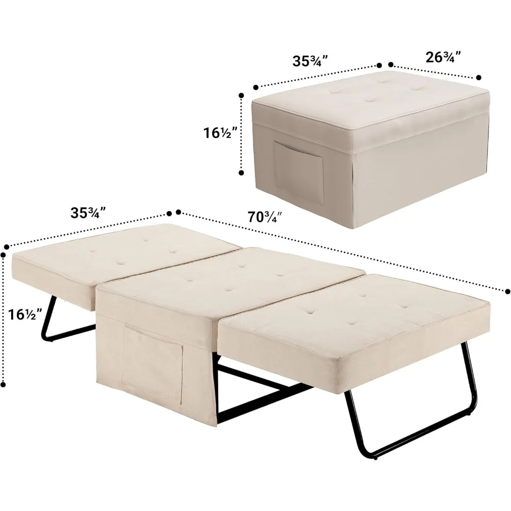 كرسي أريكة سرير Tbfit مع وسادة، سرير عثماني 4 في 1 متعدد الوظائف، ضيف كتان قابل للتعديل ومتعدد الوظائف قابل للطي