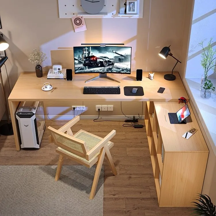 Nordic study all solid wood desk, high-end large desk, home simple learning study office long table bookshelf