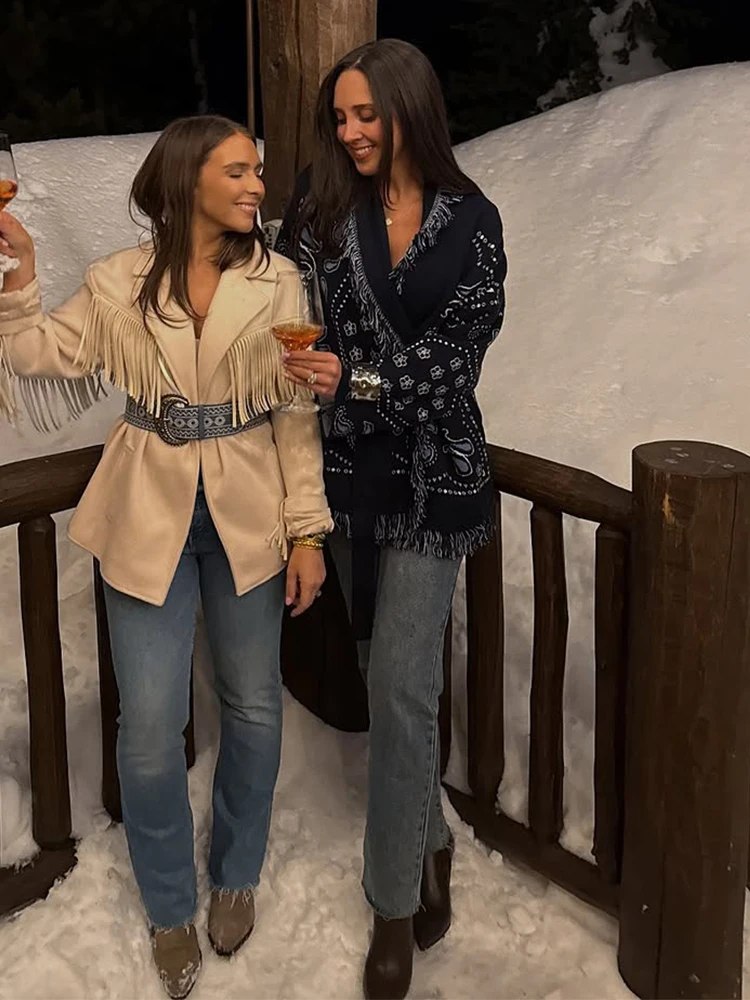 

Шикарный кардиган с кисточками в стиле пэчворк с принтом, модный свободный женский верхний свитер с v-образным вырезом и длинными рукавами, женский осенний повседневный уличный свитер