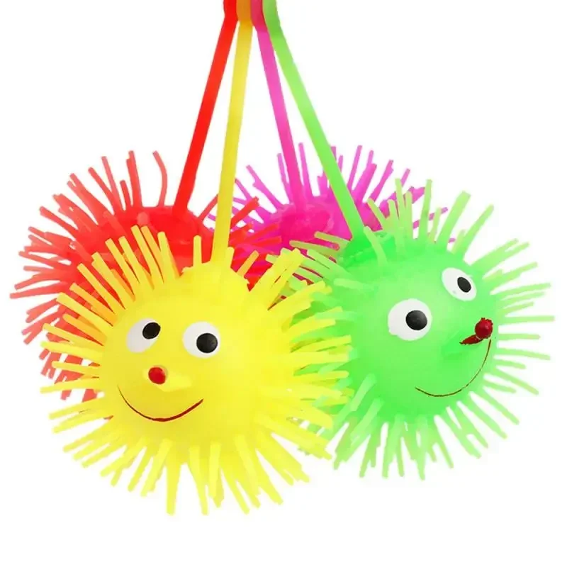 Elastic Glow Hair Ball Vent Ball Cartoon Ball Croquet Child Soft Rubber Toy with LED Light Child Soft Rubber Toy Elastic Gifts