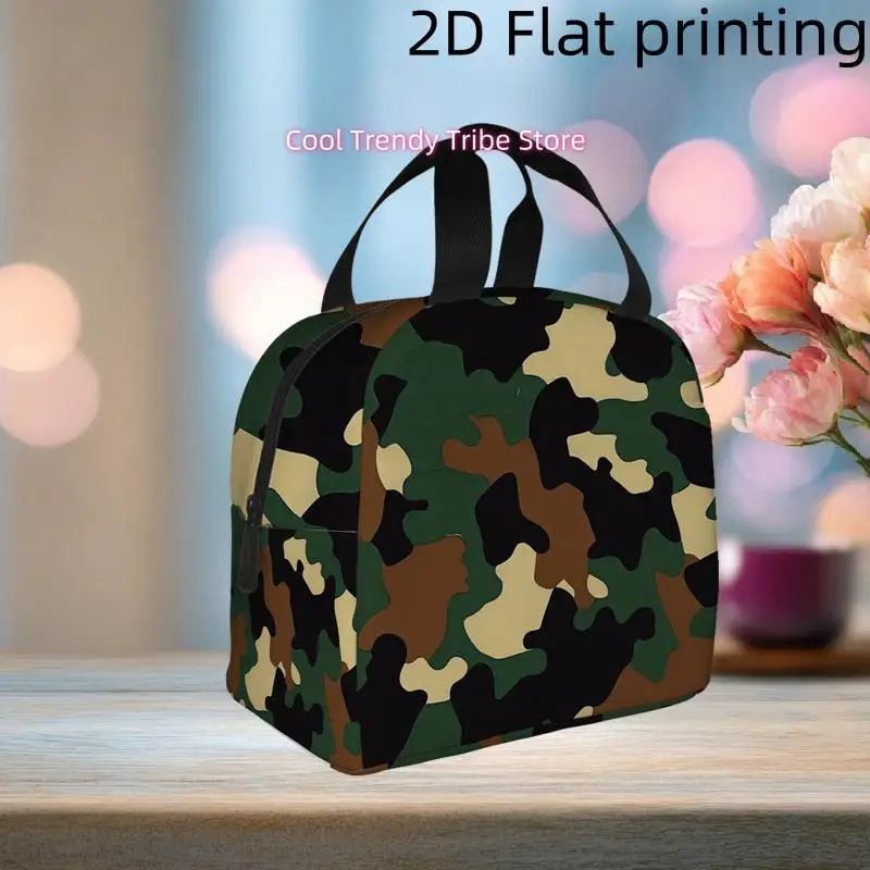 1pc, Cooler Bag Featuring a Camouflage Design in Green, Brown, Black, And Beige Shapes. This Insulated Bag Is Reusable And Suita