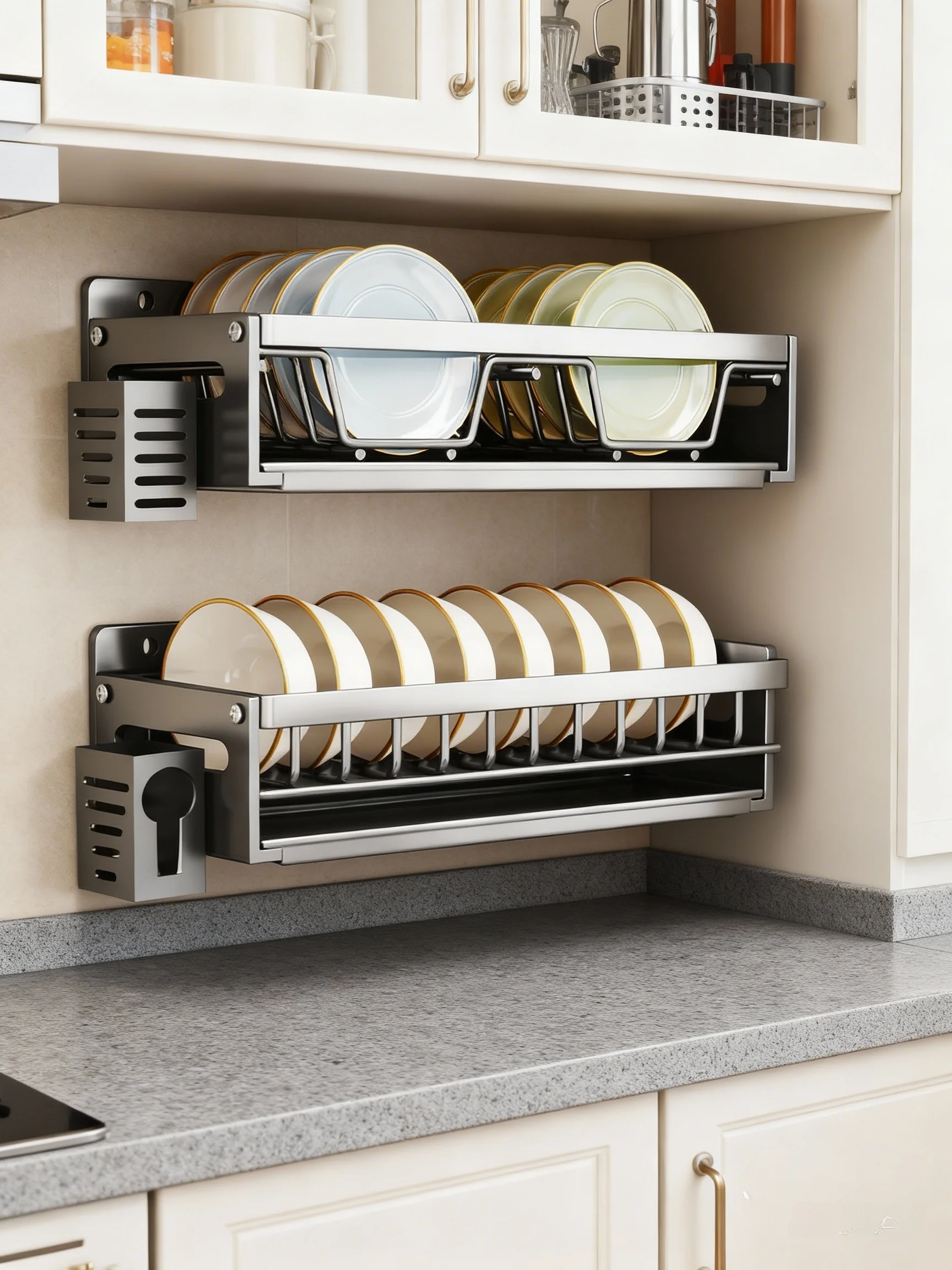 

Multi-Functional Wall-Mounted Stainl Steel Di Drainer Ra Kitchen Storage elf for Bowls Plates Utensils No Drilling N...