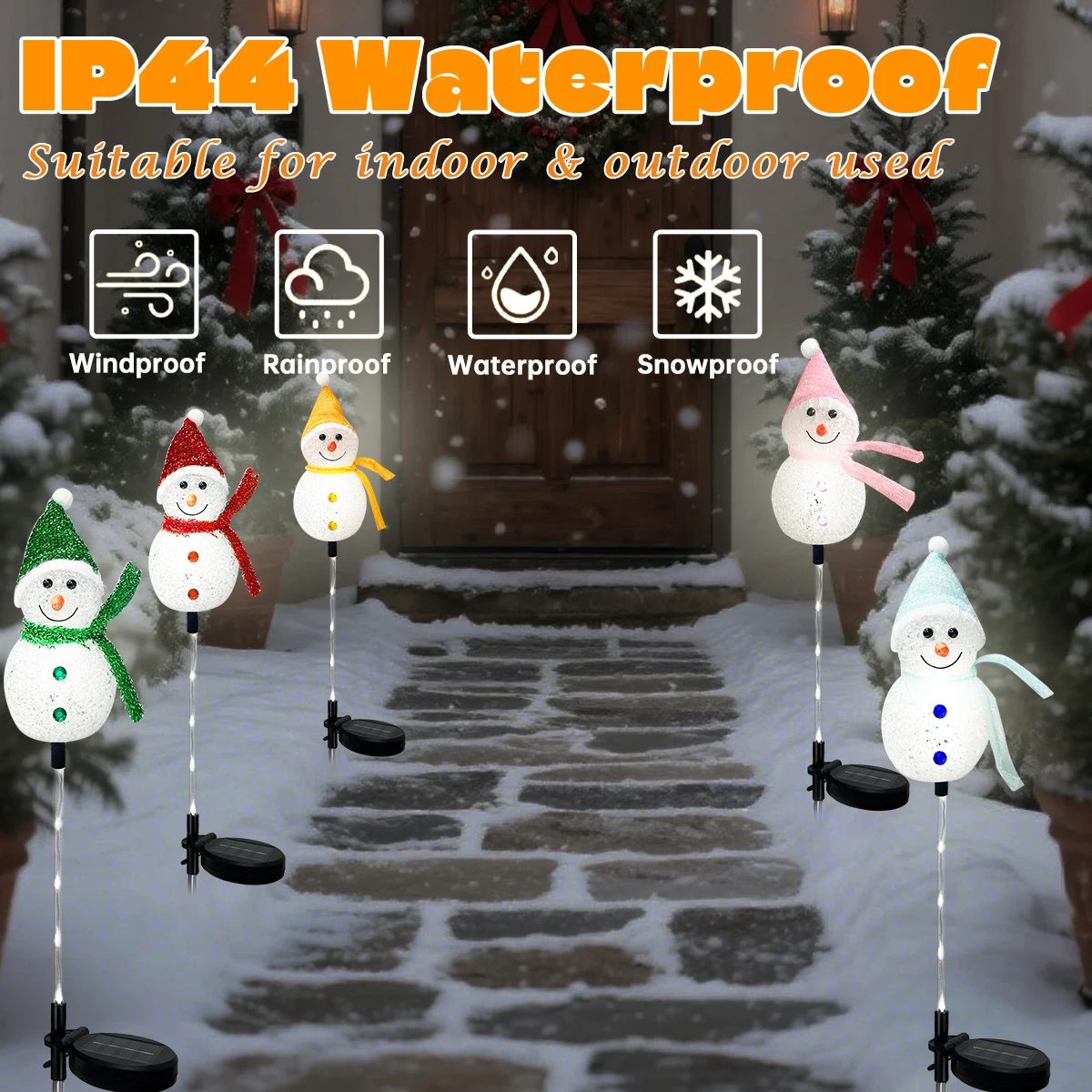 1PC Solar Powered Christmas Snowman Lawn Lights Outdoor Garden Stake Light For Pathway Patio Holiday Xmas Decoration Warm/White
