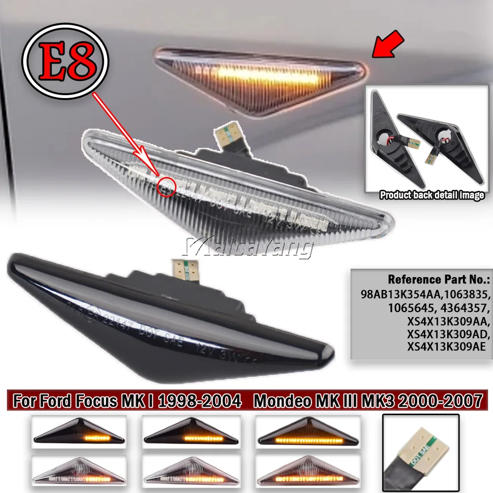 

2PCS Repeater Side Marker LED Dynamic Turn Signal Light Blinker Sequential Lamp For Ford Focus Mk1 Mondeo Mk3