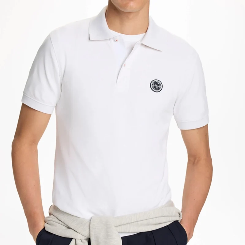 CH Rundhals-Poloshirt für Herren mit Gummi-Patch auf der linken Brust, Premium-Piqué, Kurzarm, klassische Passform, atmungsaktiv, für Büro und Alltag – Detail 4